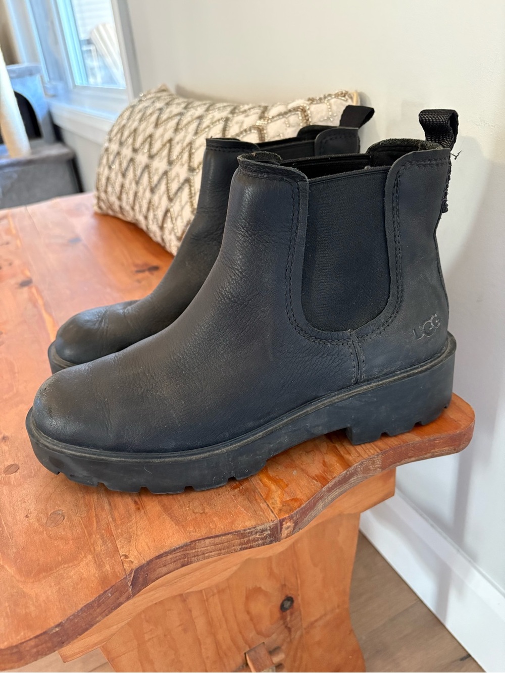 UGG Black Leather Slip-On Ankle Boot